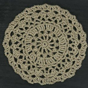 Handmade Crochet Boho Doily Puff Dark Tan Sparkles Decor Plant Pot Coaster 5.5"